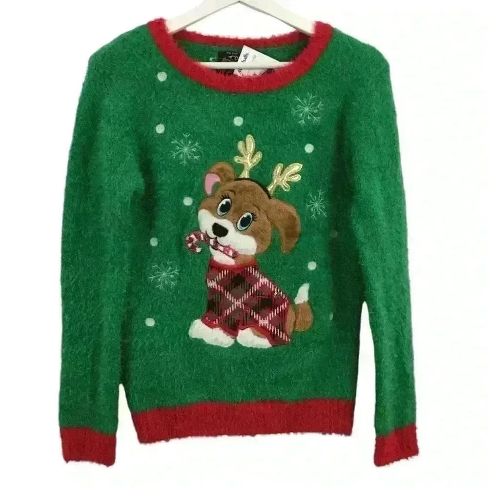 SOLD.  NWT It’s Our Time Women’s Dog Antler Christmas Sweater Size L